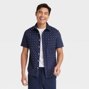 Star Print Short Sleeve Button-Down Shirt Goodfellow & Co Heathered Navy Blue